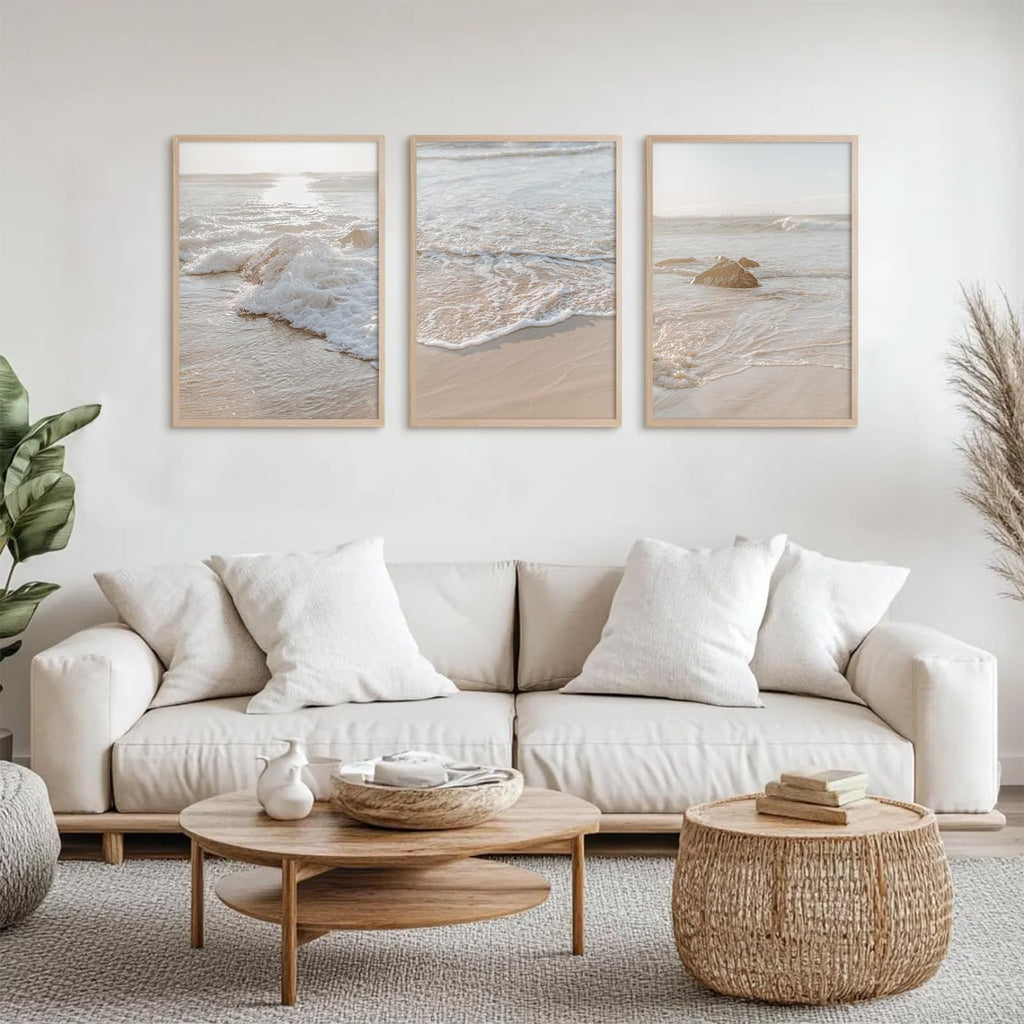 Beach Wall Art Decor Coastal Ocean Poster Palm Tree Canvas Wall Decor Beachy Room Aesthetic Pictures Blue Waves Prints Beach Coasta Artwork for Bedroom Living Room 8x10 Inch Unframed Set of 3