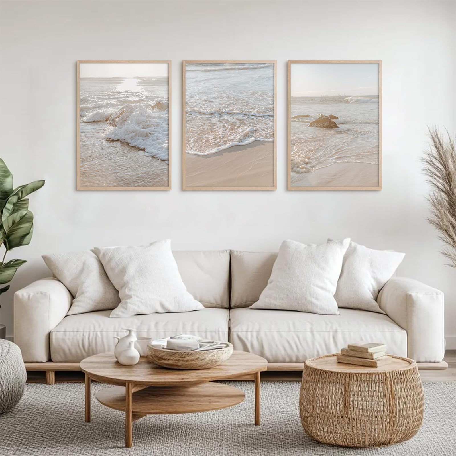 Beach Wall Art Decor Coastal Ocean Poster Palm Tree Canvas Wall Decor Beachy Room Aesthetic Pictures Blue Waves Prints Beach Coasta Artwork for Bedroom Living Room 8x10 Inch Unframed Set of 3