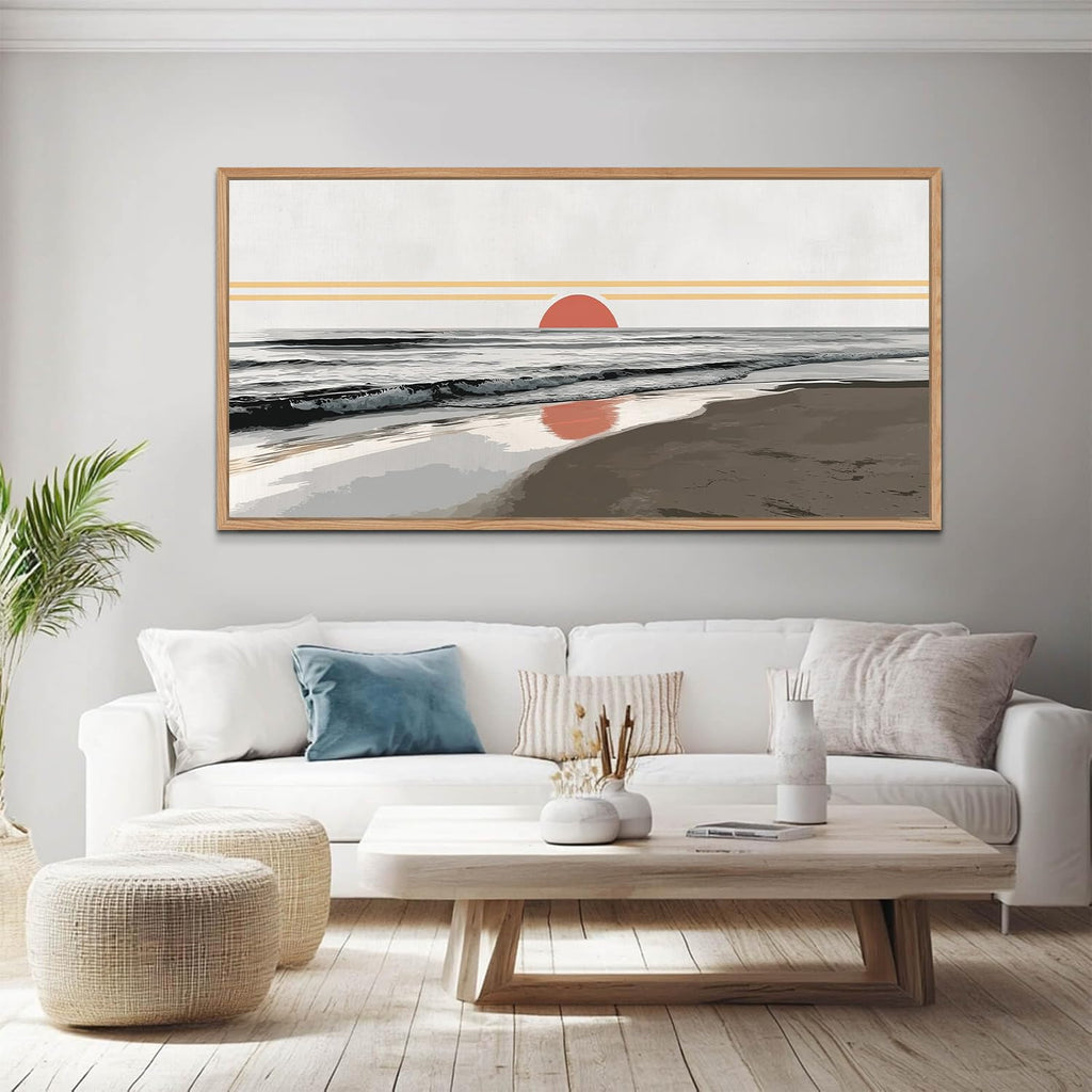 TIHUSAGO Framed Beach Wall Art Large Ocean Canvas Print for Living Room Bedroom Office Modern Coastal Wall Decor Artwork Decoration (24x48 inches)