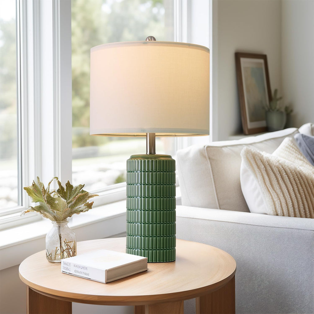 PoKat 23" Modern Ceramic Table Lamp Set of 2 for Living Room White Desk Lamps for Bedroom Farmhouse Bedside Nightstand Lamp House Warming Gifts New Home Decor End Table Lamps Gifts for Women Mom Beige