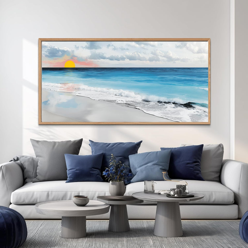 TIHUSAGO Framed Beach Wall Art Large Ocean Canvas Print for Living Room Bedroom Office Modern Coastal Wall Decor Artwork Decoration (24x48 inches)