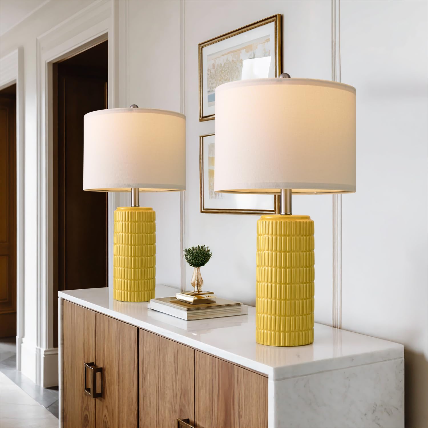 PoKat 23" Modern Ceramic Table Lamp Set of 2 for Living Room White Desk Lamps for Bedroom Farmhouse Bedside Nightstand Lamp House Warming Gifts New Home Decor End Table Lamps Gifts for Women Mom Beige
