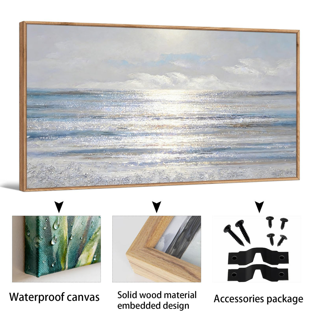 TIHUSAGO Framed Beach Wall Art Large Ocean Canvas Print for Living Room Bedroom Office Modern Coastal Wall Decor Artwork Decoration (24x48 inches)