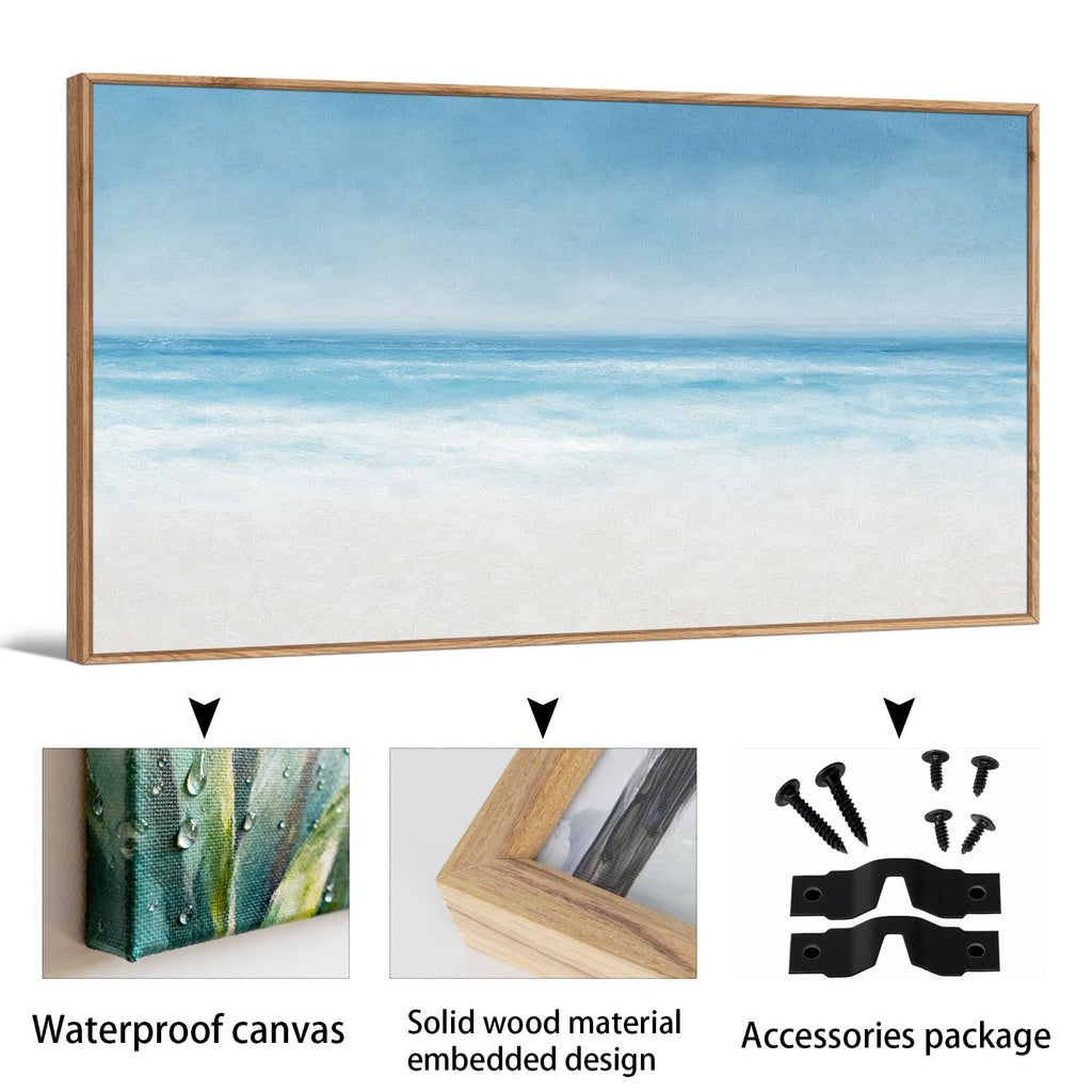 TIHUSAGO Framed Beach Wall Art Large Ocean Canvas Print for Living Room Bedroom Office Modern Coastal Wall Decor Artwork Decoration (24x48 inches)