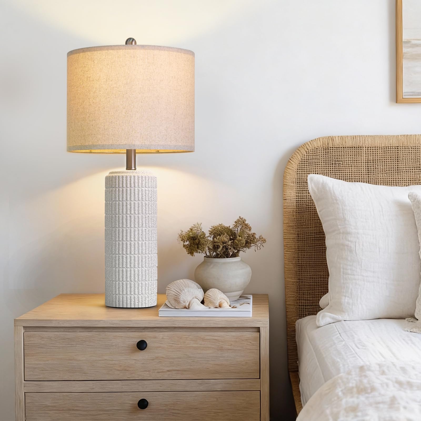 PoKat 23" Modern Ceramic Table Lamp Set of 2 for Living Room White Desk Lamps for Bedroom Farmhouse Bedside Nightstand Lamp House Warming Gifts New Home Decor End Table Lamps Gifts for Women Mom Beige