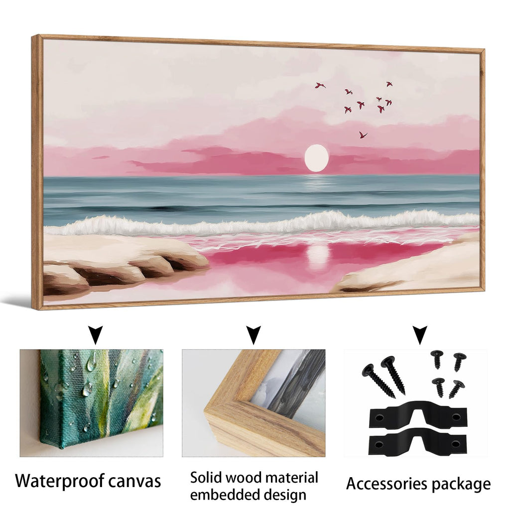TIHUSAGO Framed Beach Wall Art Large Ocean Canvas Print for Living Room Bedroom Office Modern Coastal Wall Decor Artwork Decoration (24x48 inches)