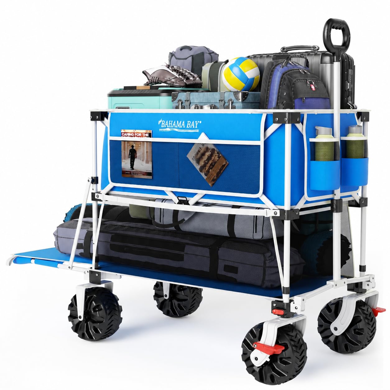 Old Bahama Bay 500lbs Love-Seat Wagon 3-in-1 Bench Wagon Seat for 2 Adults & Heavy Duty Utility Cart, 31L Detachable Cooler Bag, Adjustable Handle &Cup Holders,Perfect for The Beach, Sport, Camping