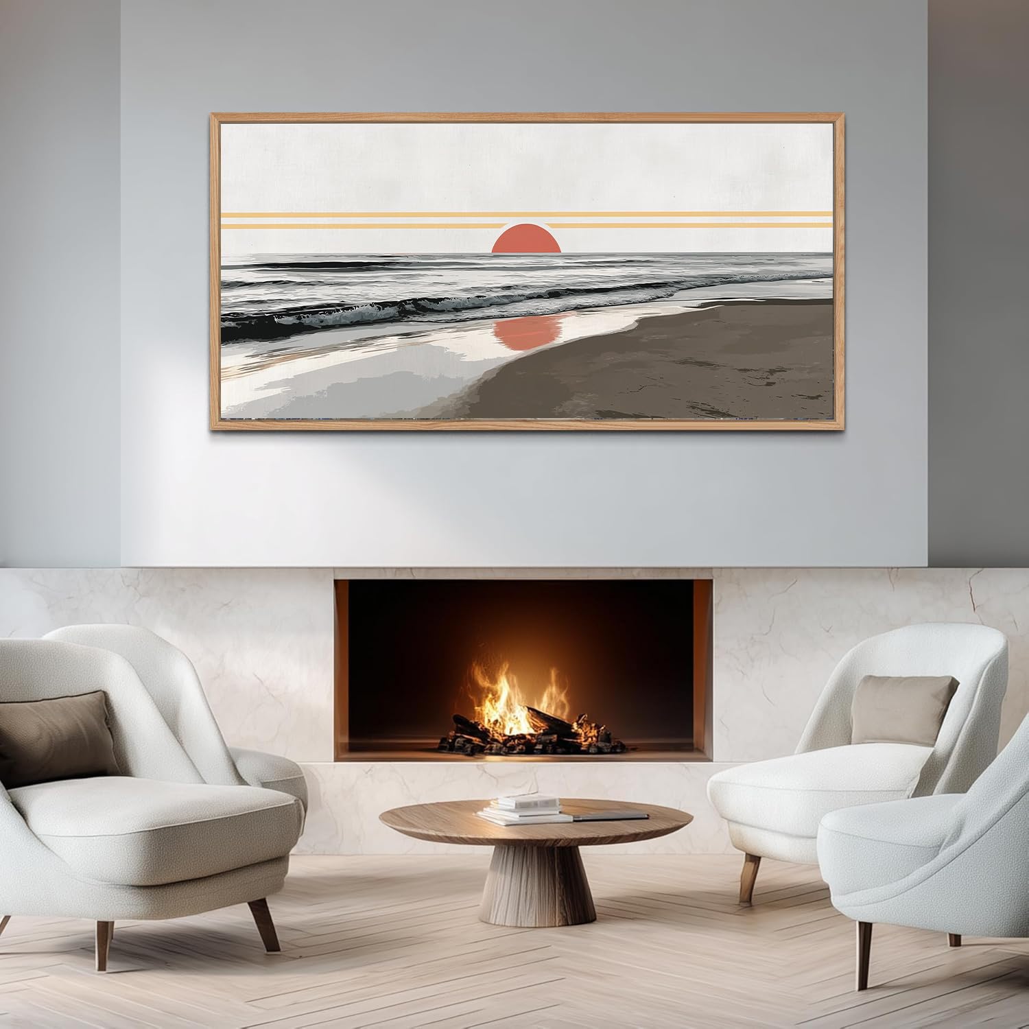 TIHUSAGO Framed Beach Wall Art Large Ocean Canvas Print for Living Room Bedroom Office Modern Coastal Wall Decor Artwork Decoration (24x48 inches)