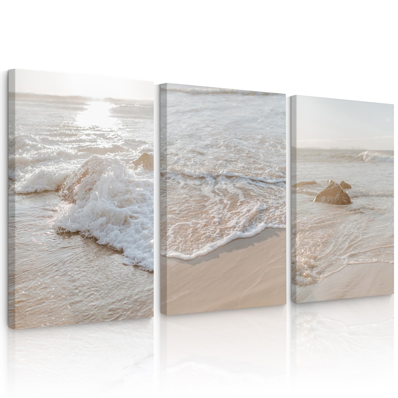 Beach Wall Art Decor Coastal Ocean Poster Palm Tree Canvas Wall Decor Beachy Room Aesthetic Pictures Blue Waves Prints Beach Coasta Artwork for Bedroom Living Room 8x10 Inch Unframed Set of 3