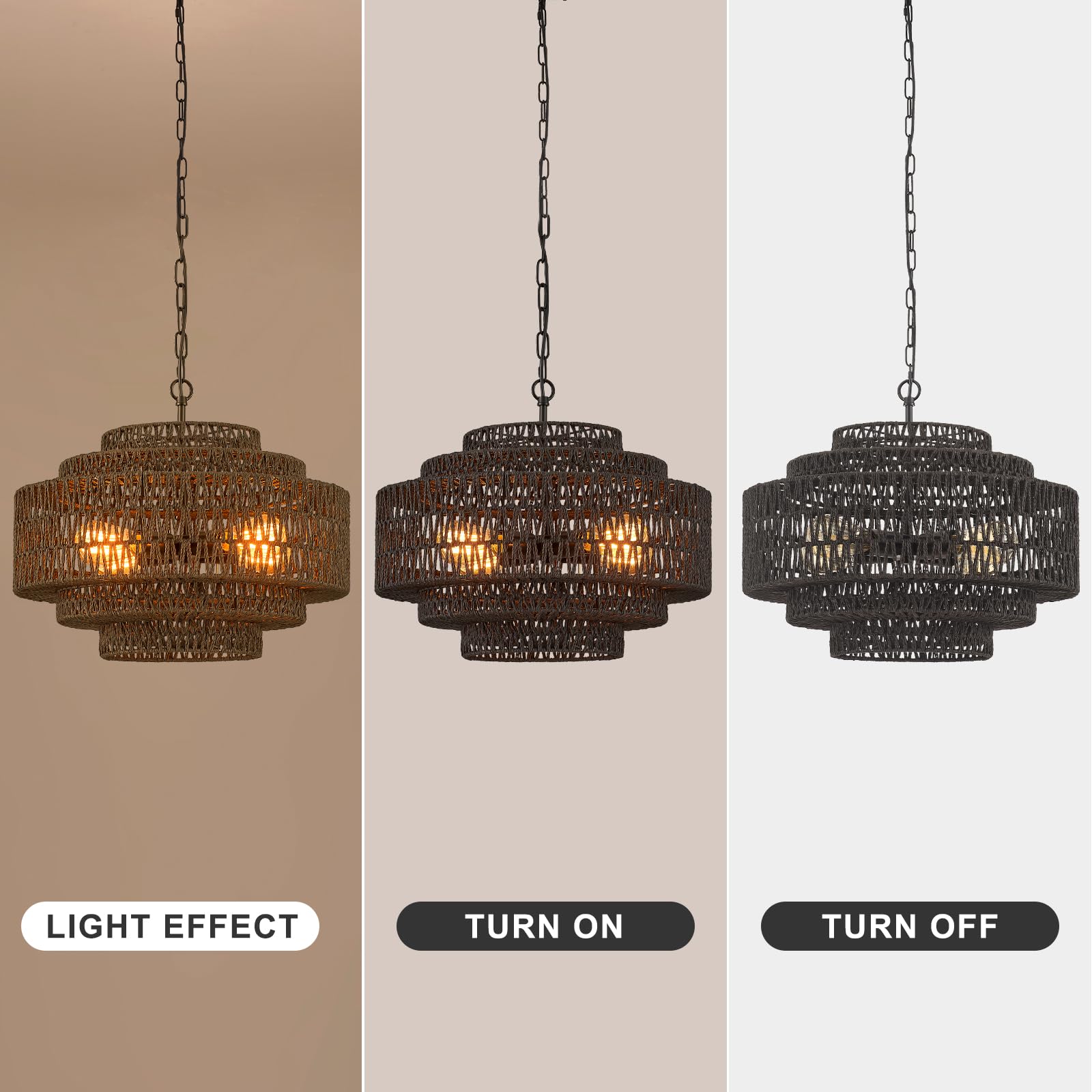 Hand-Woven Rattan Chandelier Large Boho Chandelier Living Room 25.6in Coastal 6-Light Farmhouse Vintage Wicker Bamboo Chandeliers for Bedroom Dining Room Stairway