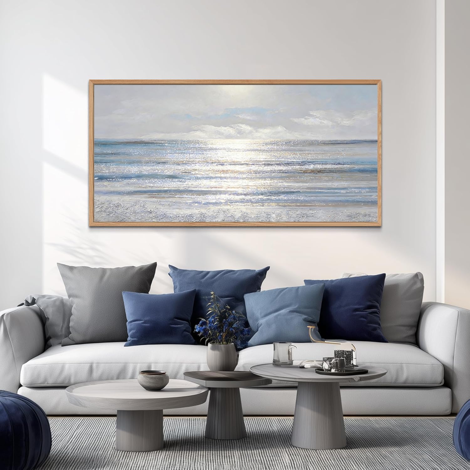 TIHUSAGO Framed Beach Wall Art Large Ocean Canvas Print for Living Room Bedroom Office Modern Coastal Wall Decor Artwork Decoration (24x48 inches)