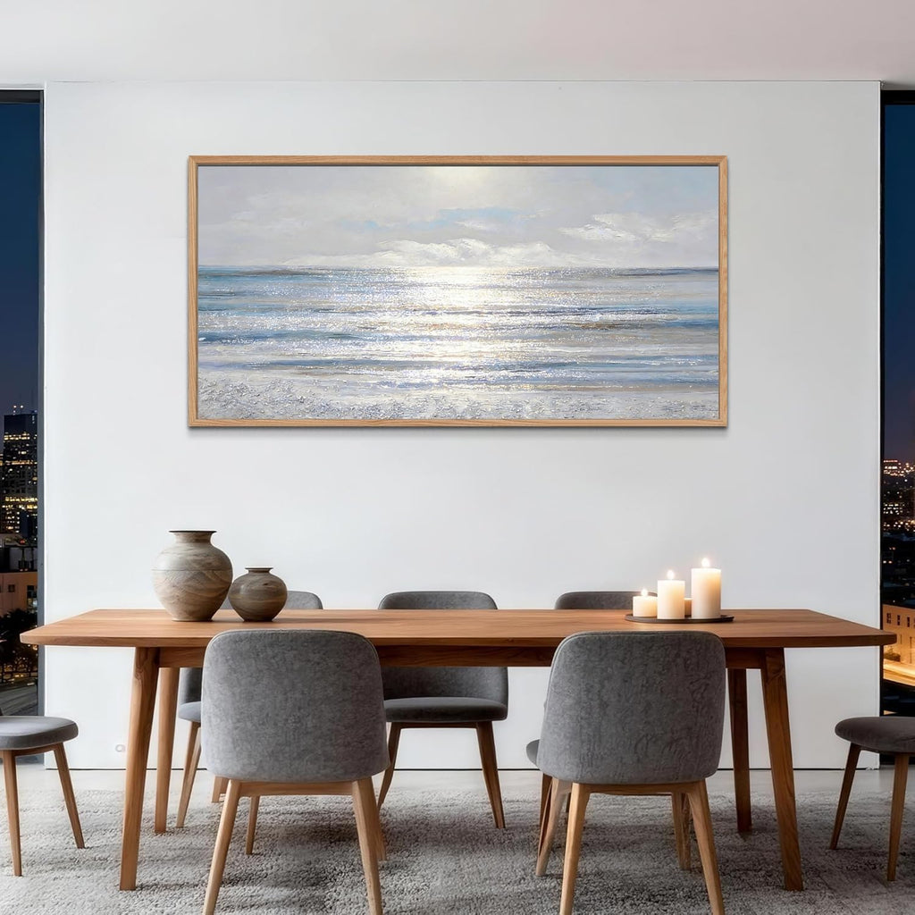 TIHUSAGO Framed Beach Wall Art Large Ocean Canvas Print for Living Room Bedroom Office Modern Coastal Wall Decor Artwork Decoration (24x48 inches)