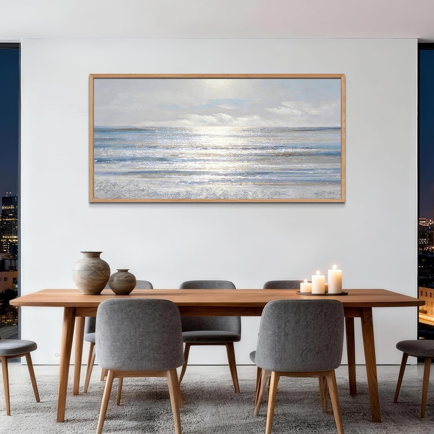 TIHUSAGO Framed Beach Wall Art Large Ocean Canvas Print for Living Room Bedroom Office Modern Coastal Wall Decor Artwork Decoration (24x48 inches)