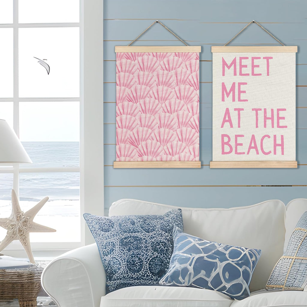 RYYCDOI Coastal Cowgirl Beach Room Decor Set of 2, Aesthetic Seashell Wall Decor, Blue Beach Decor for Teen Girls Room, 12x16 Inches