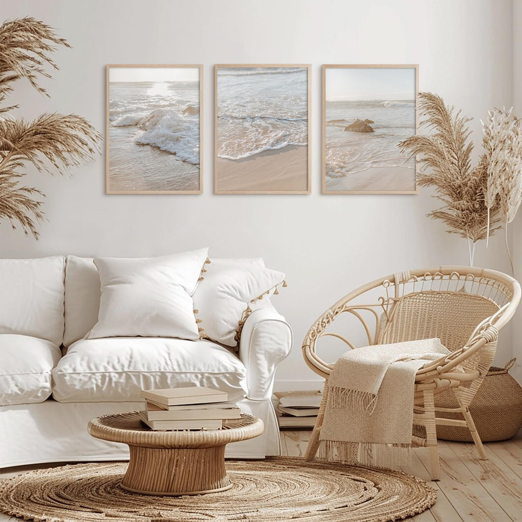 Beach Wall Art Decor Coastal Ocean Poster Palm Tree Canvas Wall Decor Beachy Room Aesthetic Pictures Blue Waves Prints Beach Coasta Artwork for Bedroom Living Room 8x10 Inch Unframed Set of 3