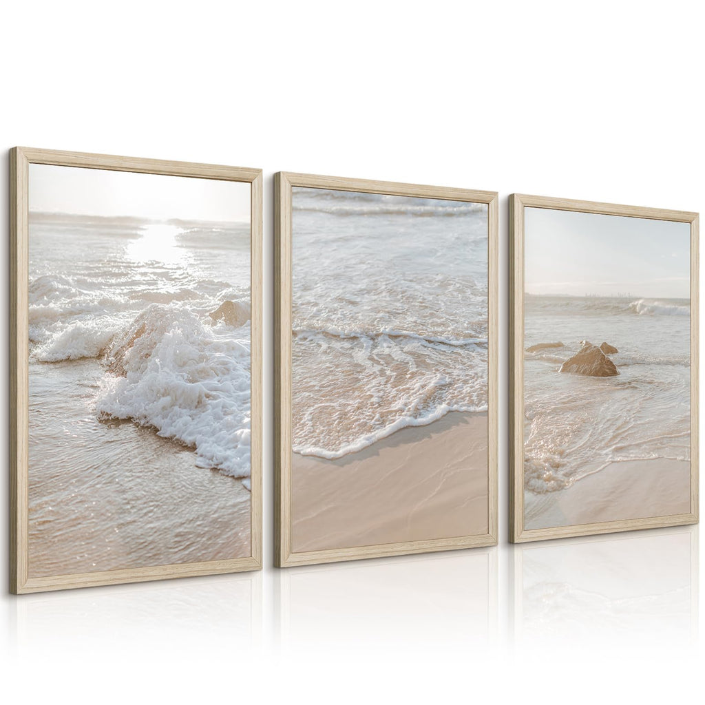 Beach Wall Art Decor Coastal Ocean Poster Palm Tree Canvas Wall Decor Beachy Room Aesthetic Pictures Blue Waves Prints Beach Coasta Artwork for Bedroom Living Room 8x10 Inch Unframed Set of 3
