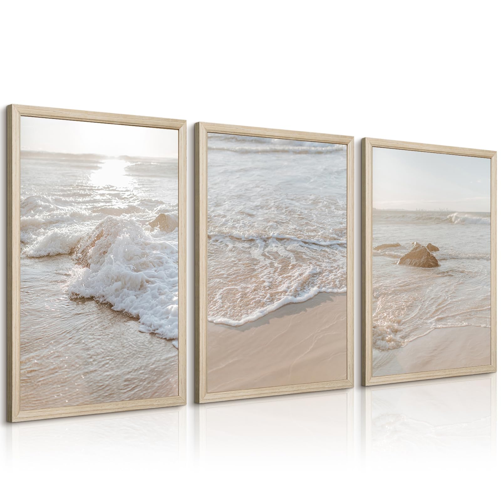 Beach Wall Art Decor Coastal Ocean Poster Palm Tree Canvas Wall Decor Beachy Room Aesthetic Pictures Blue Waves Prints Beach Coasta Artwork for Bedroom Living Room 8x10 Inch Unframed Set of 3