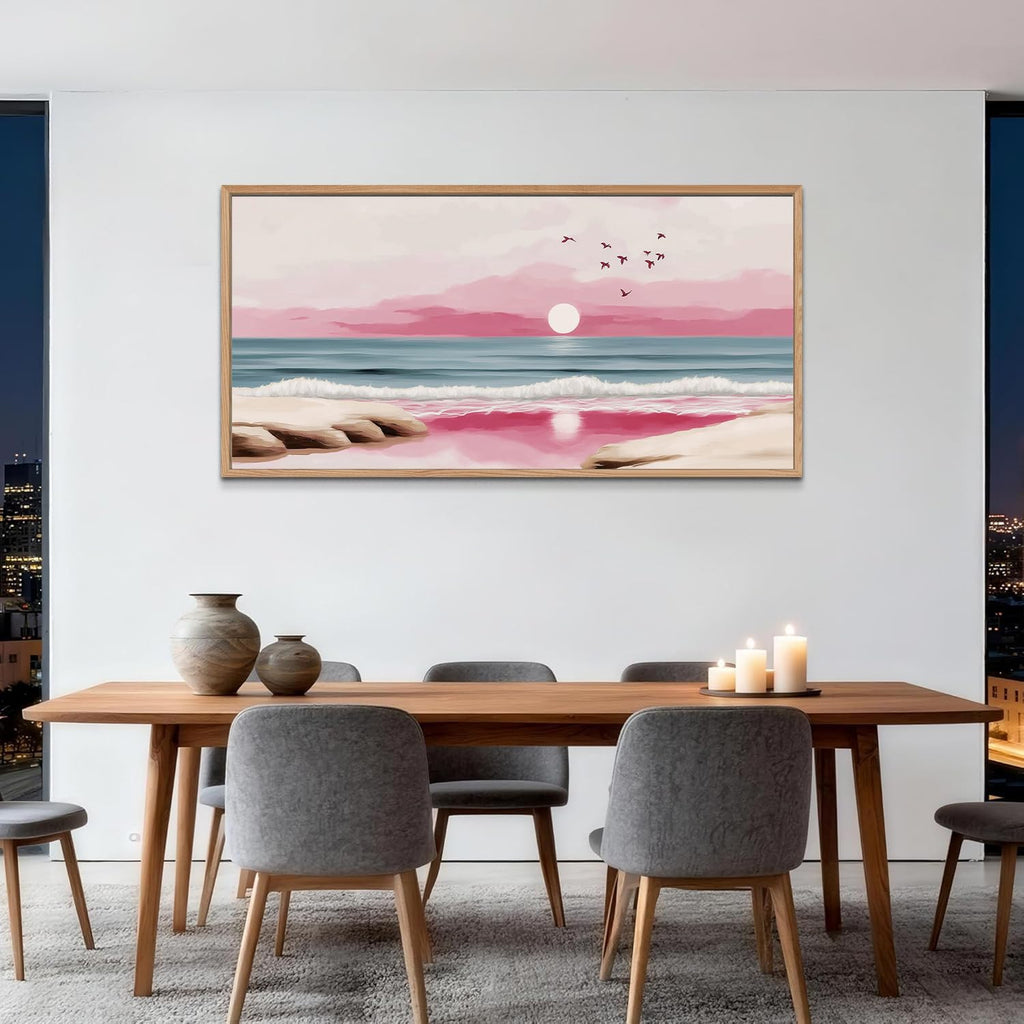 TIHUSAGO Framed Beach Wall Art Large Ocean Canvas Print for Living Room Bedroom Office Modern Coastal Wall Decor Artwork Decoration (24x48 inches)