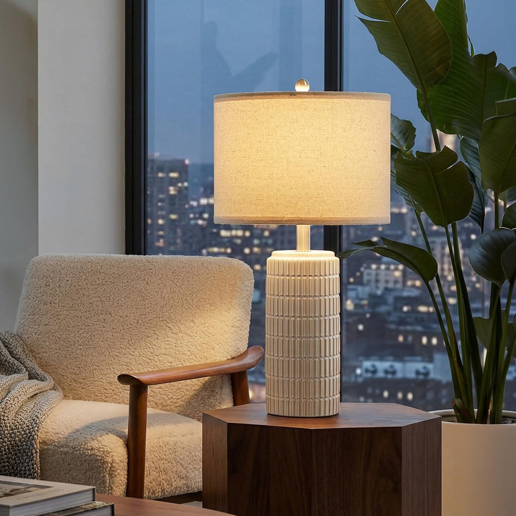 PoKat 23" Modern Ceramic Table Lamp Set of 2 for Living Room White Desk Lamps for Bedroom Farmhouse Bedside Nightstand Lamp House Warming Gifts New Home Decor End Table Lamps Gifts for Women Mom Beige