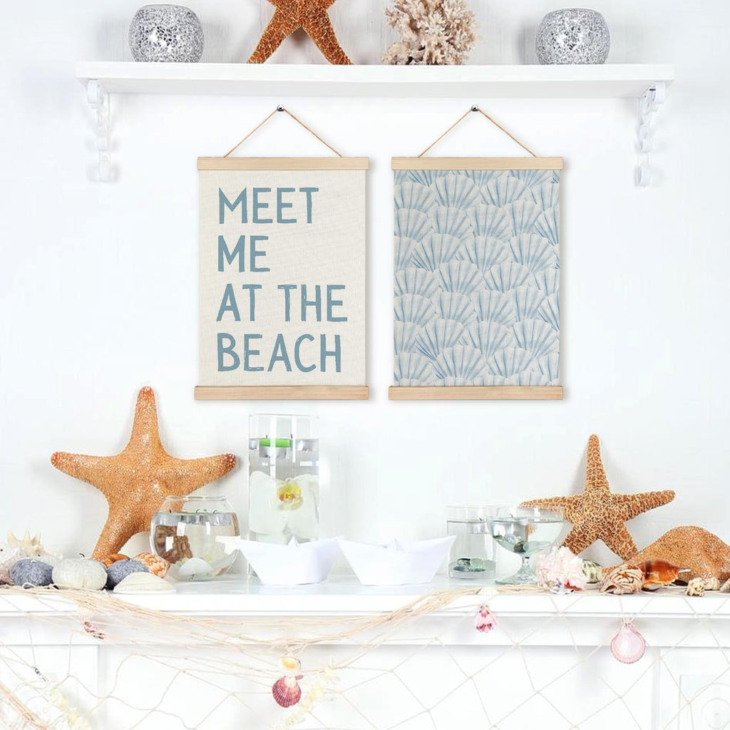 RYYCDOI Coastal Cowgirl Beach Room Decor Set of 2, Aesthetic Seashell Wall Decor, Blue Beach Decor for Teen Girls Room, 12x16 Inches