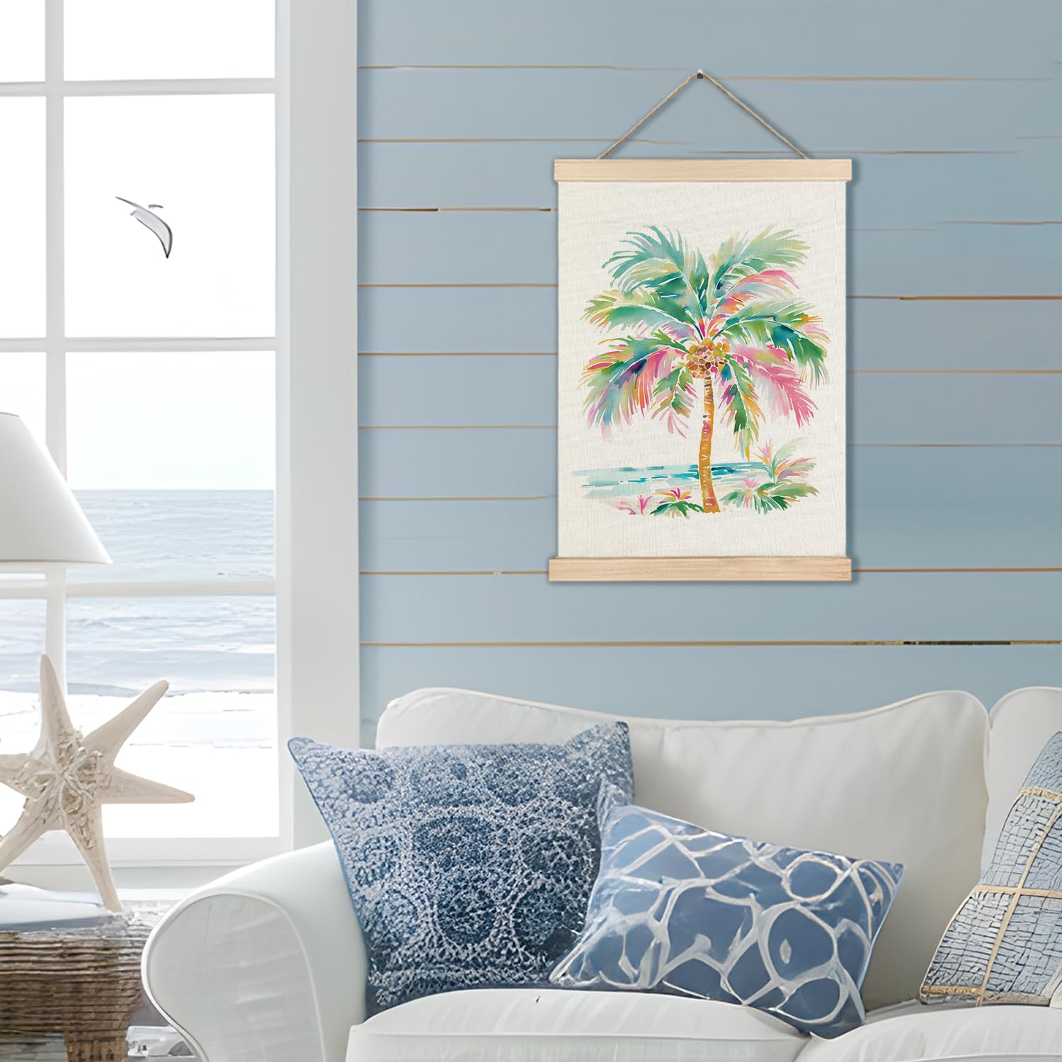 RYYCDOI Coastal Cowgirl Beach Room Decor Set of 2, Aesthetic Seashell Wall Decor, Blue Beach Decor for Teen Girls Room, 12x16 Inches