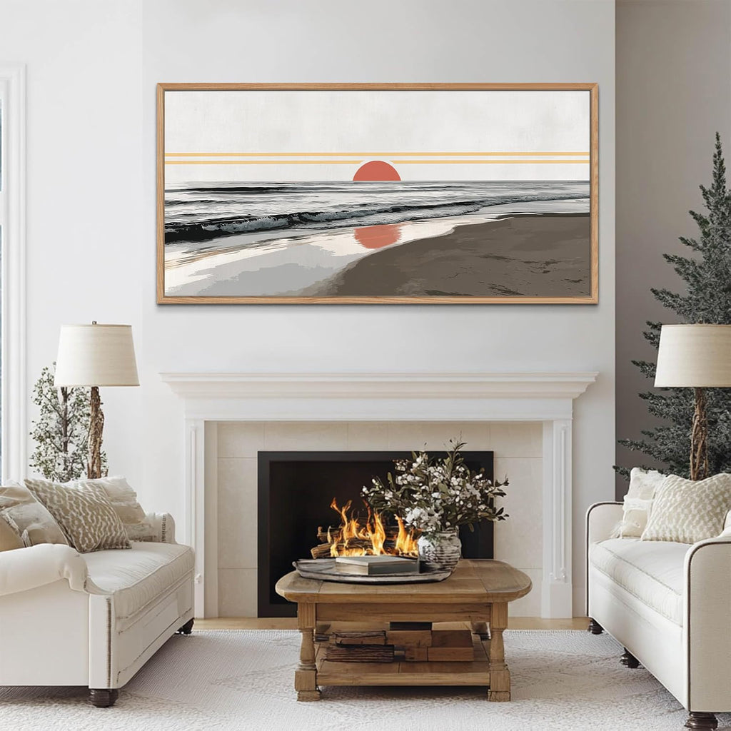 TIHUSAGO Framed Beach Wall Art Large Ocean Canvas Print for Living Room Bedroom Office Modern Coastal Wall Decor Artwork Decoration (24x48 inches)