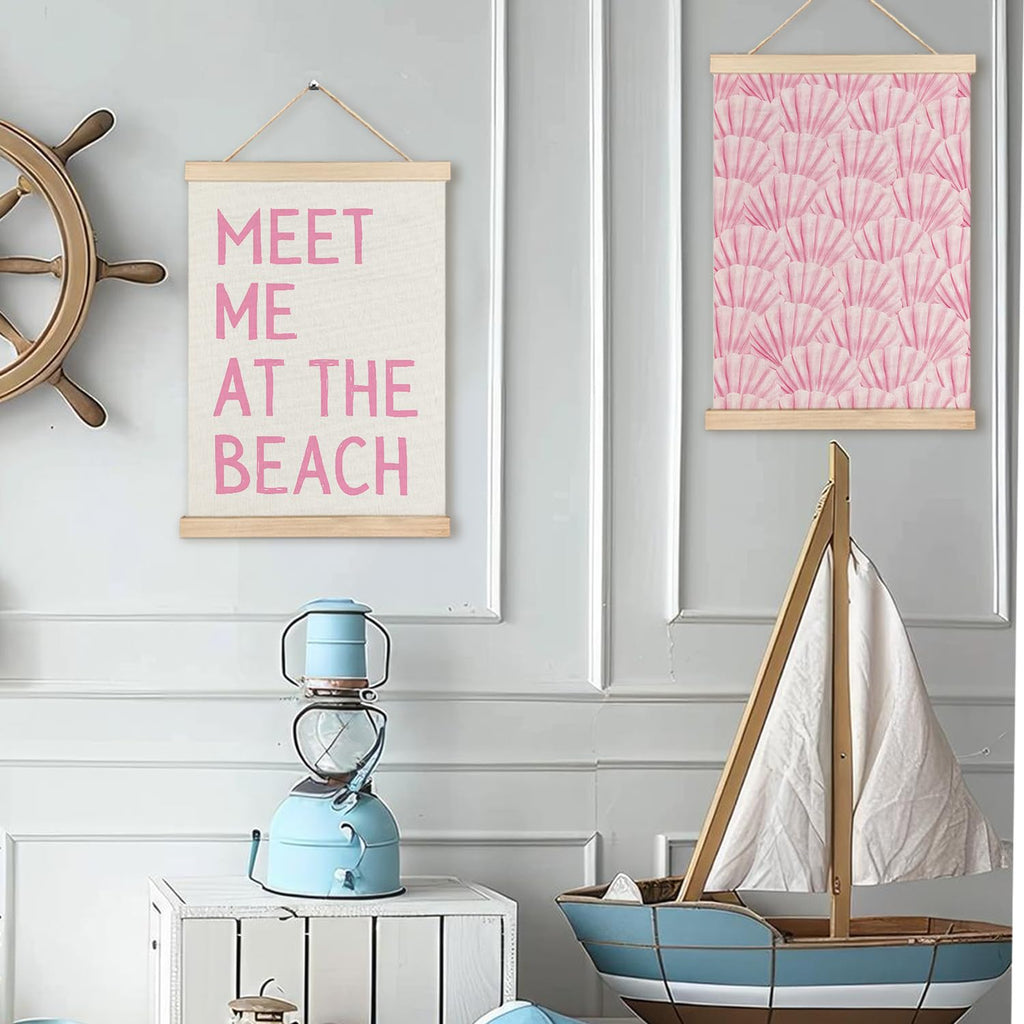 RYYCDOI Coastal Cowgirl Beach Room Decor Set of 2, Aesthetic Seashell Wall Decor, Blue Beach Decor for Teen Girls Room, 12x16 Inches