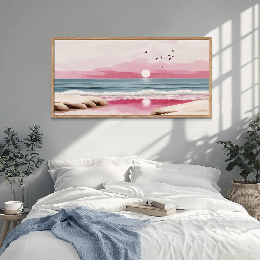 TIHUSAGO Framed Beach Wall Art Large Ocean Canvas Print for Living Room Bedroom Office Modern Coastal Wall Decor Artwork Decoration (24x48 inches)