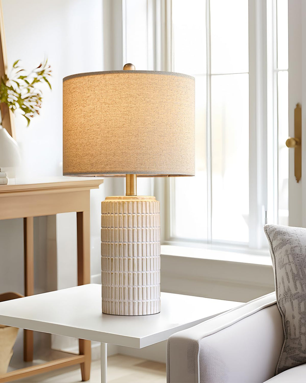 PoKat 23" Modern Ceramic Table Lamp Set of 2 for Living Room White Desk Lamps for Bedroom Farmhouse Bedside Nightstand Lamp House Warming Gifts New Home Decor End Table Lamps Gifts for Women Mom Beige