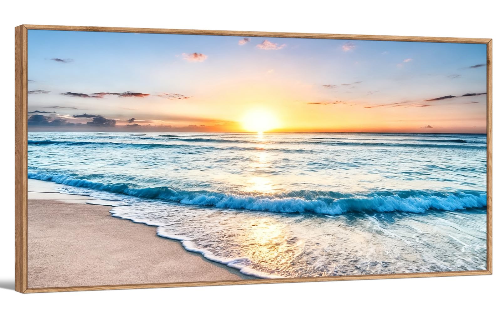 TIHUSAGO Framed Beach Wall Art Large Ocean Canvas Print for Living Room Bedroom Office Modern Coastal Wall Decor Artwork Decoration (24x48 inches)