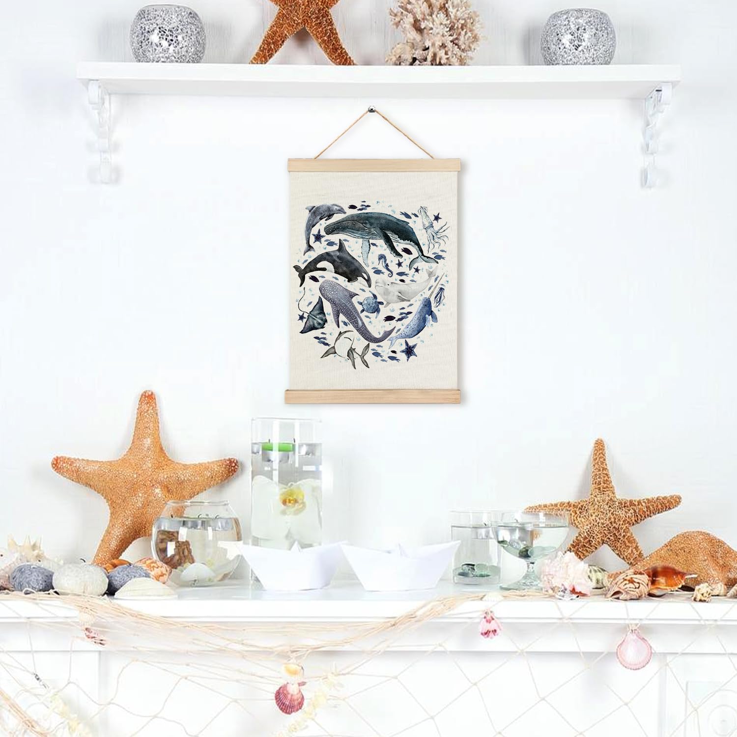 RYYCDOI Coastal Cowgirl Beach Room Decor Set of 2, Aesthetic Seashell Wall Decor, Blue Beach Decor for Teen Girls Room, 12x16 Inches