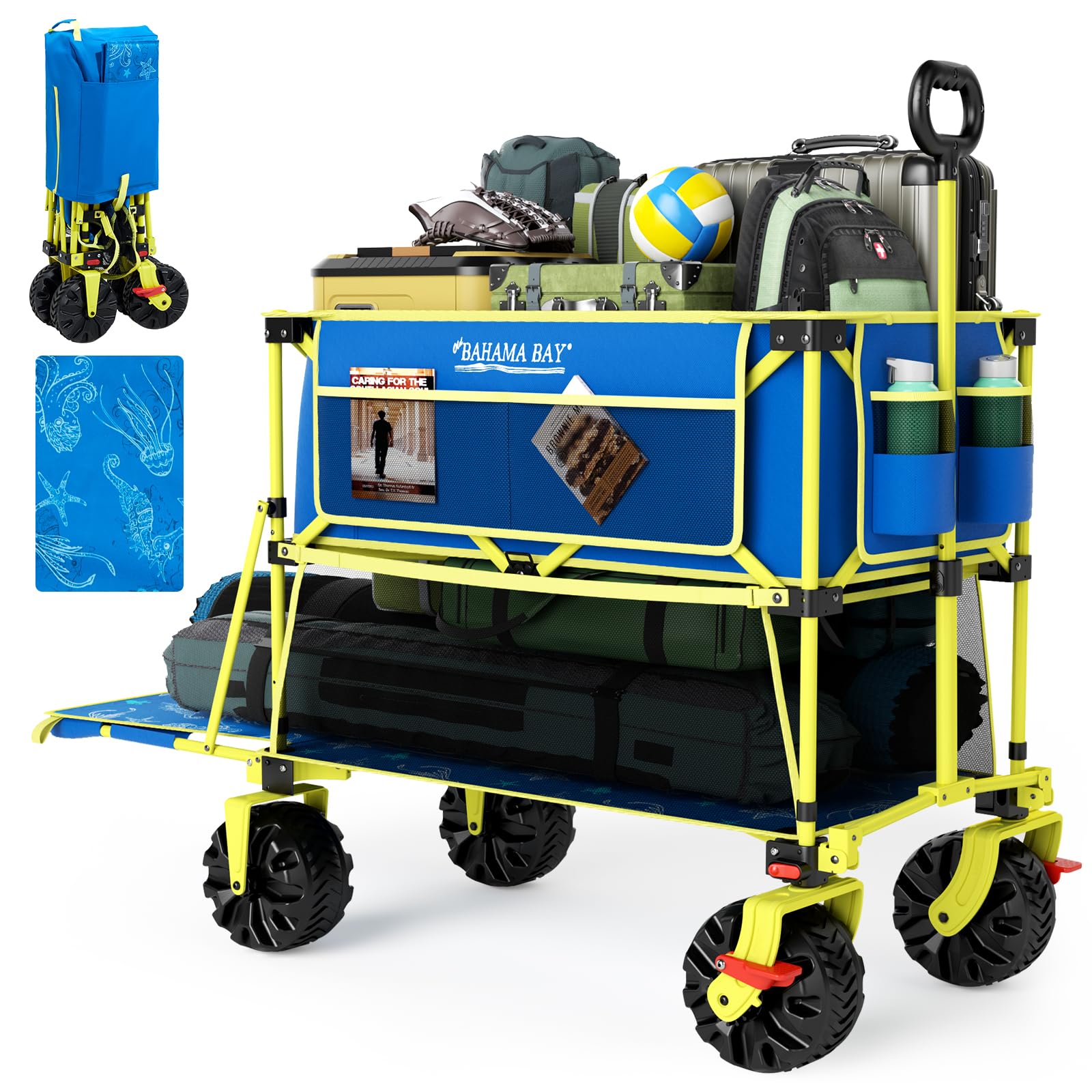 Old Bahama Bay 500lbs Love-Seat Wagon 3-in-1 Bench Wagon Seat for 2 Adults & Heavy Duty Utility Cart, 31L Detachable Cooler Bag, Adjustable Handle &Cup Holders,Perfect for The Beach, Sport, Camping