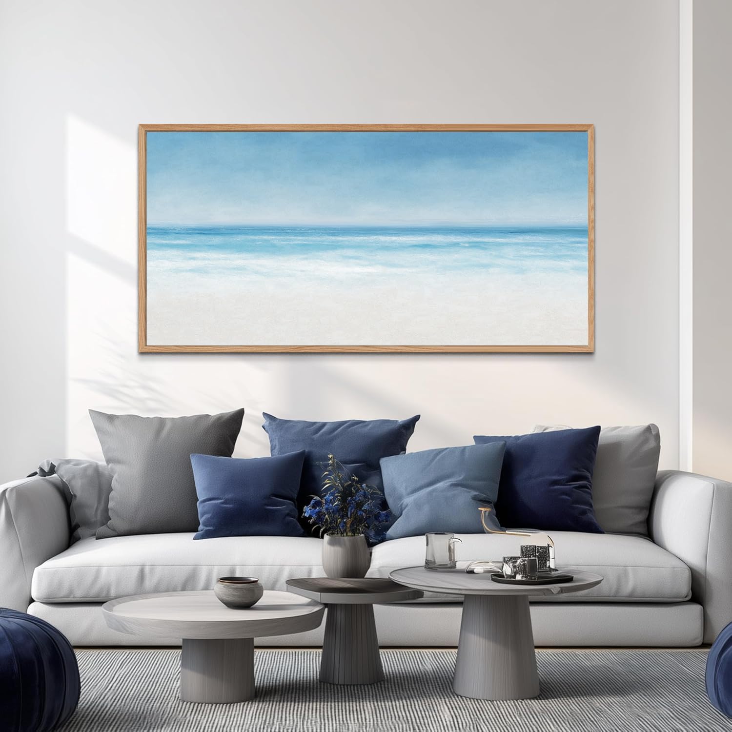 TIHUSAGO Framed Beach Wall Art Large Ocean Canvas Print for Living Room Bedroom Office Modern Coastal Wall Decor Artwork Decoration (24x48 inches)