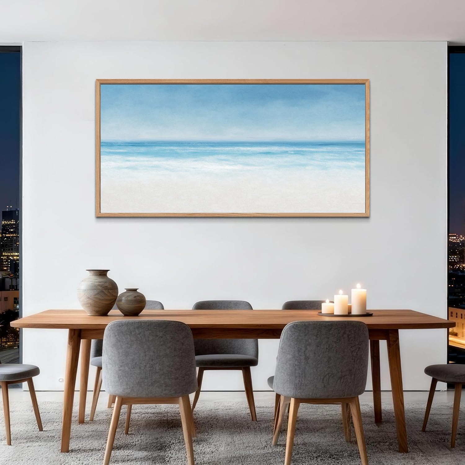 TIHUSAGO Framed Beach Wall Art Large Ocean Canvas Print for Living Room Bedroom Office Modern Coastal Wall Decor Artwork Decoration (24x48 inches)