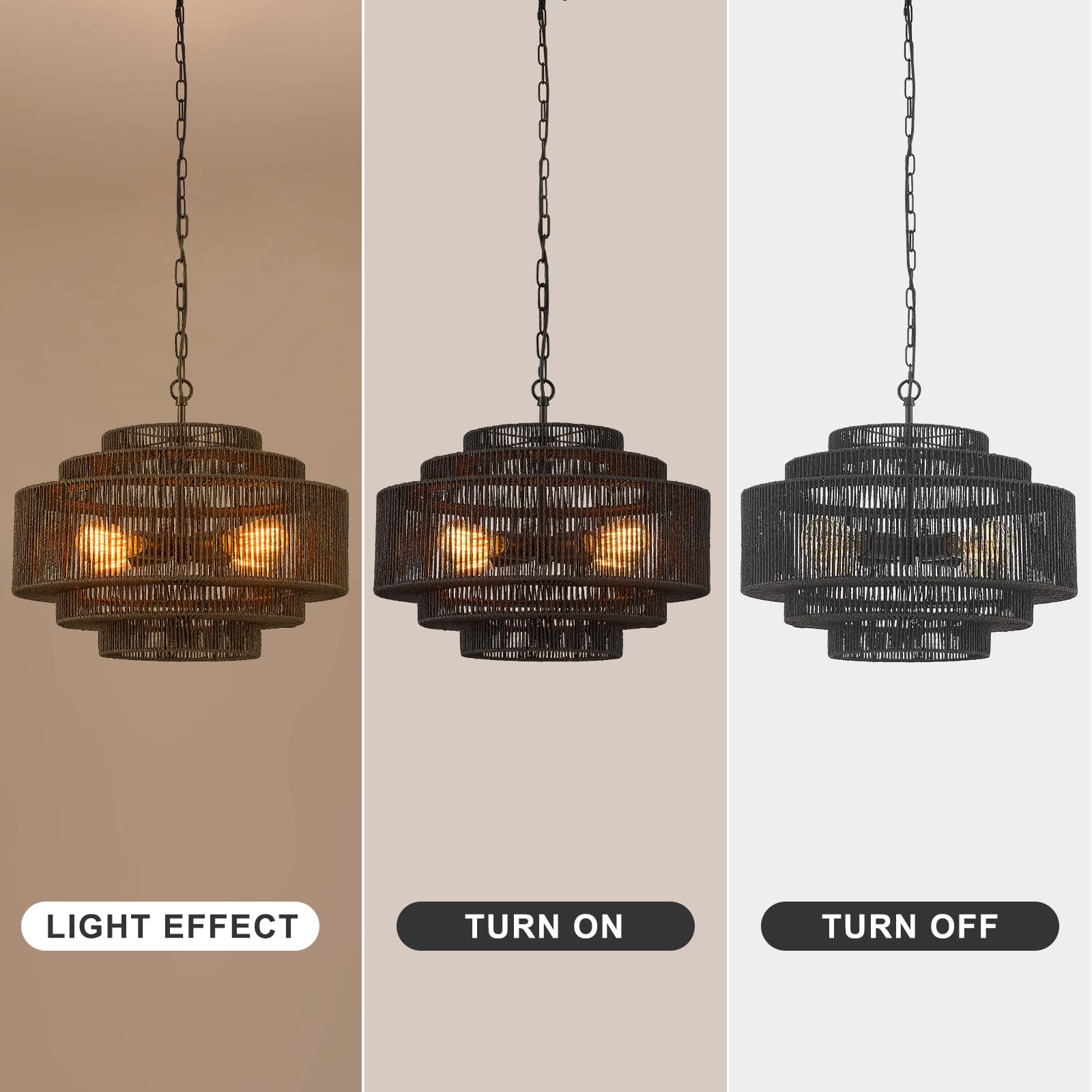 Hand-Woven Rattan Chandelier Large Boho Chandelier Living Room 25.6in Coastal 6-Light Farmhouse Vintage Wicker Bamboo Chandeliers for Bedroom Dining Room Stairway