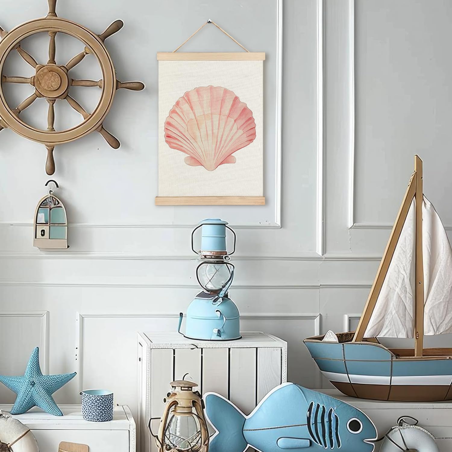 RYYCDOI Coastal Cowgirl Beach Room Decor Set of 2, Aesthetic Seashell Wall Decor, Blue Beach Decor for Teen Girls Room, 12x16 Inches