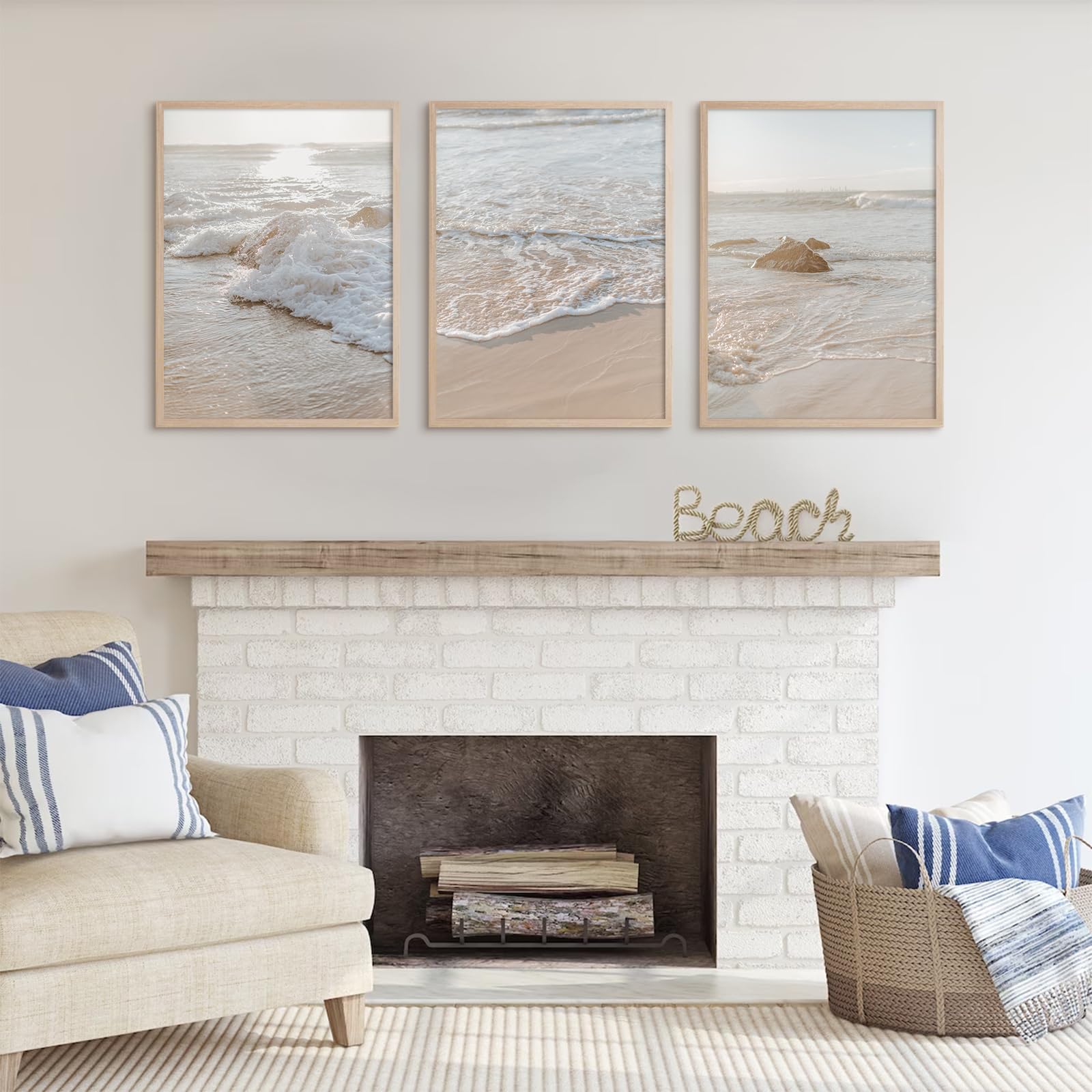Beach Wall Art Decor Coastal Ocean Poster Palm Tree Canvas Wall Decor Beachy Room Aesthetic Pictures Blue Waves Prints Beach Coasta Artwork for Bedroom Living Room 8x10 Inch Unframed Set of 3