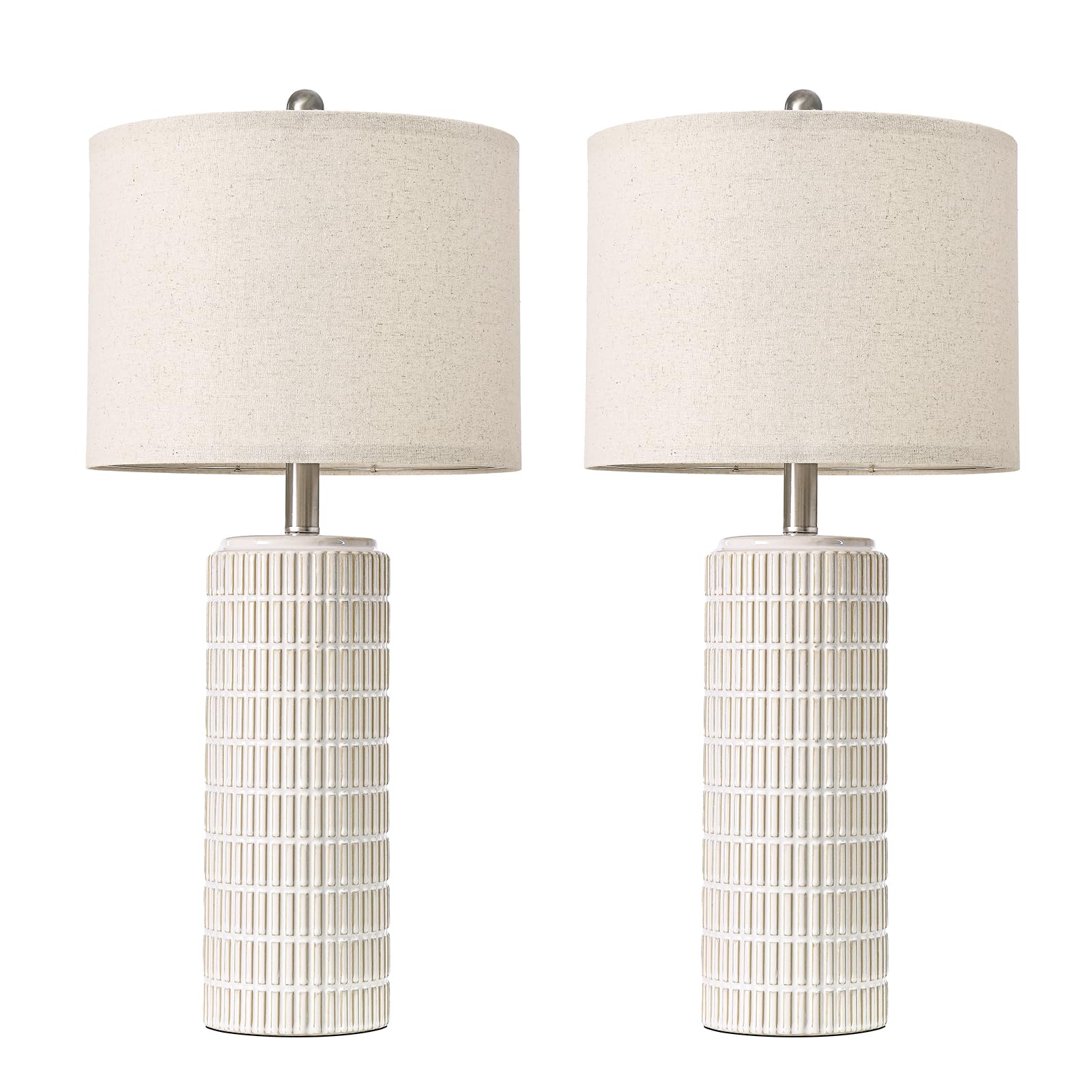 PoKat 23" Modern Ceramic Table Lamp Set of 2 for Living Room White Desk Lamps for Bedroom Farmhouse Bedside Nightstand Lamp House Warming Gifts New Home Decor End Table Lamps Gifts for Women Mom Beige