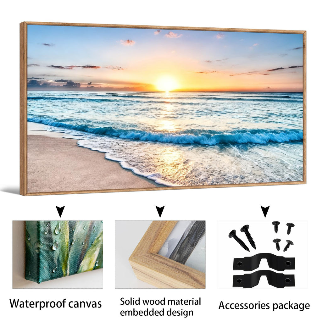 TIHUSAGO Framed Beach Wall Art Large Ocean Canvas Print for Living Room Bedroom Office Modern Coastal Wall Decor Artwork Decoration (24x48 inches)