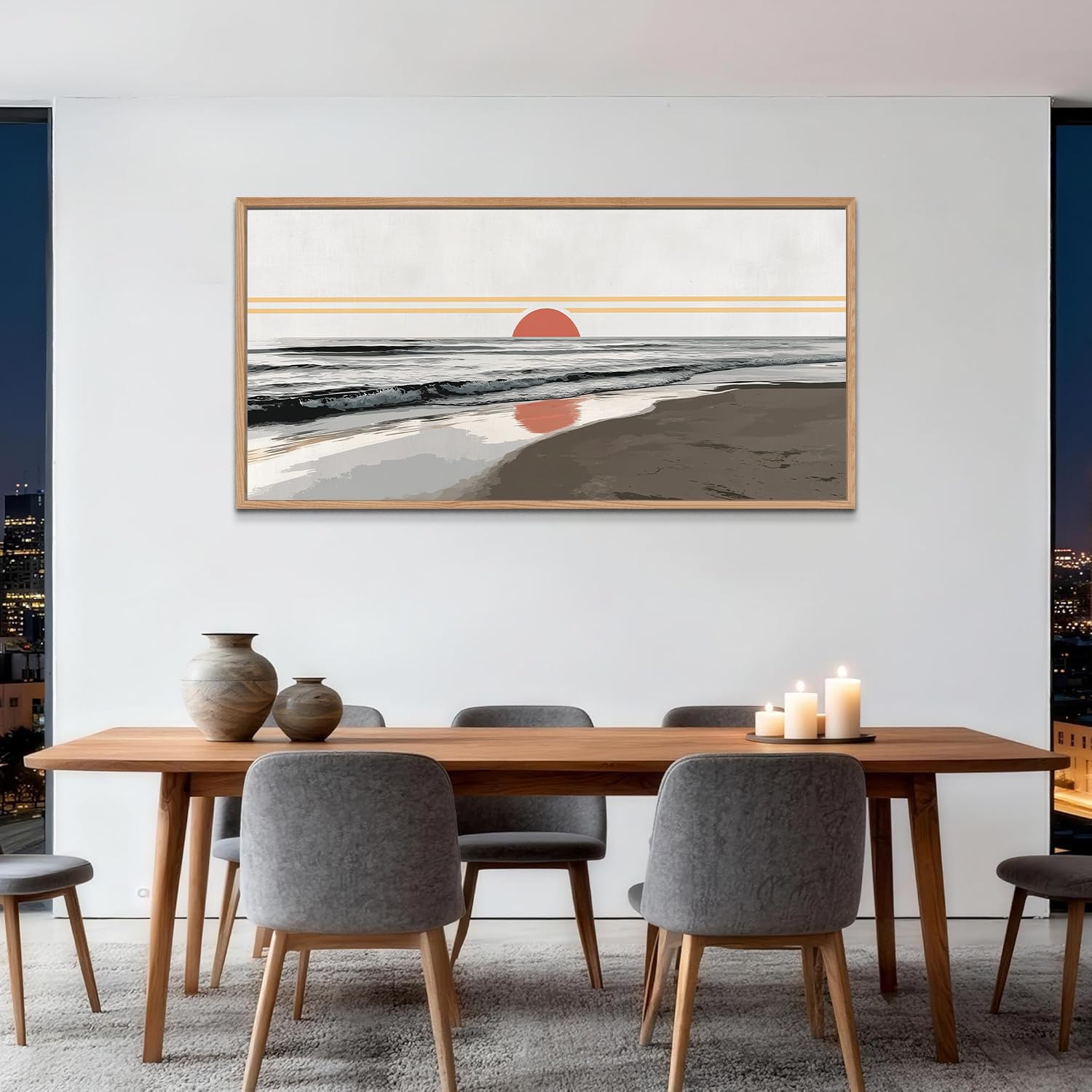 TIHUSAGO Framed Beach Wall Art Large Ocean Canvas Print for Living Room Bedroom Office Modern Coastal Wall Decor Artwork Decoration (24x48 inches)