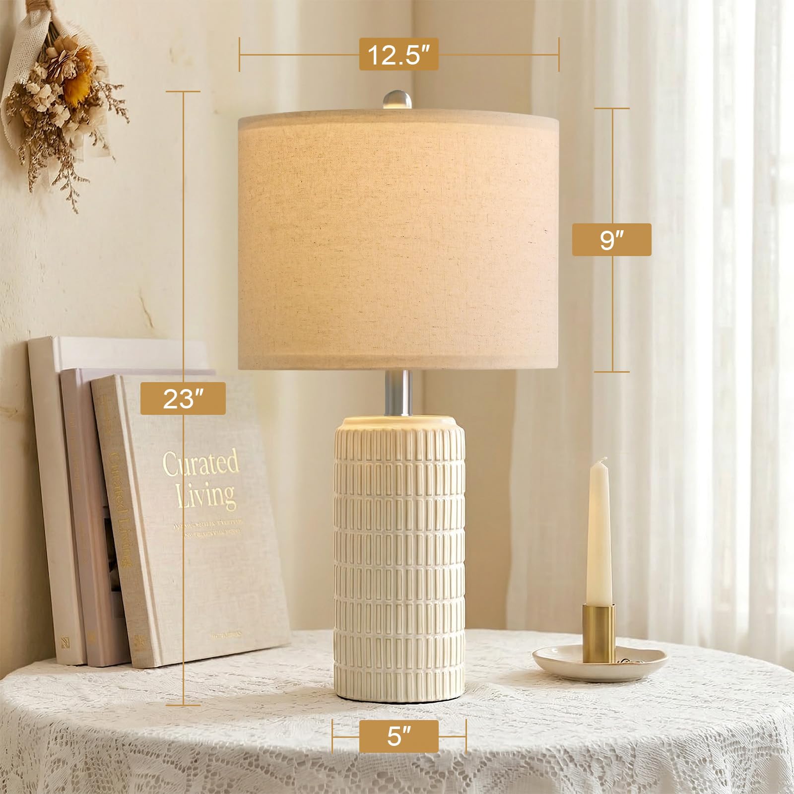 PoKat 23" Modern Ceramic Table Lamp Set of 2 for Living Room White Desk Lamps for Bedroom Farmhouse Bedside Nightstand Lamp House Warming Gifts New Home Decor End Table Lamps Gifts for Women Mom Beige