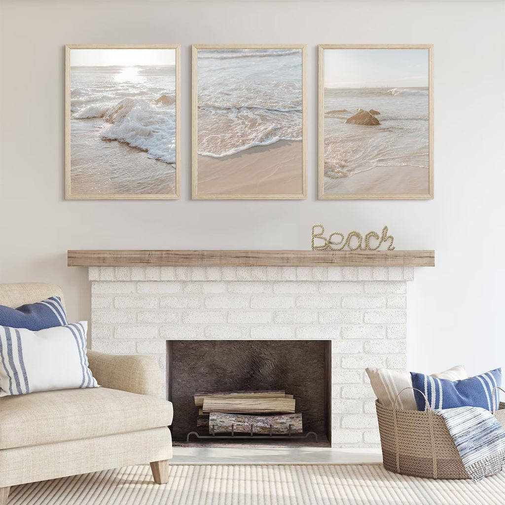 Beach Wall Art Decor Coastal Ocean Poster Palm Tree Canvas Wall Decor Beachy Room Aesthetic Pictures Blue Waves Prints Beach Coasta Artwork for Bedroom Living Room 8x10 Inch Unframed Set of 3
