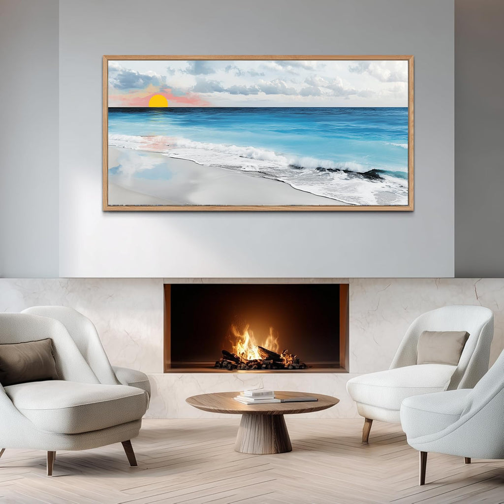 TIHUSAGO Framed Beach Wall Art Large Ocean Canvas Print for Living Room Bedroom Office Modern Coastal Wall Decor Artwork Decoration (24x48 inches)
