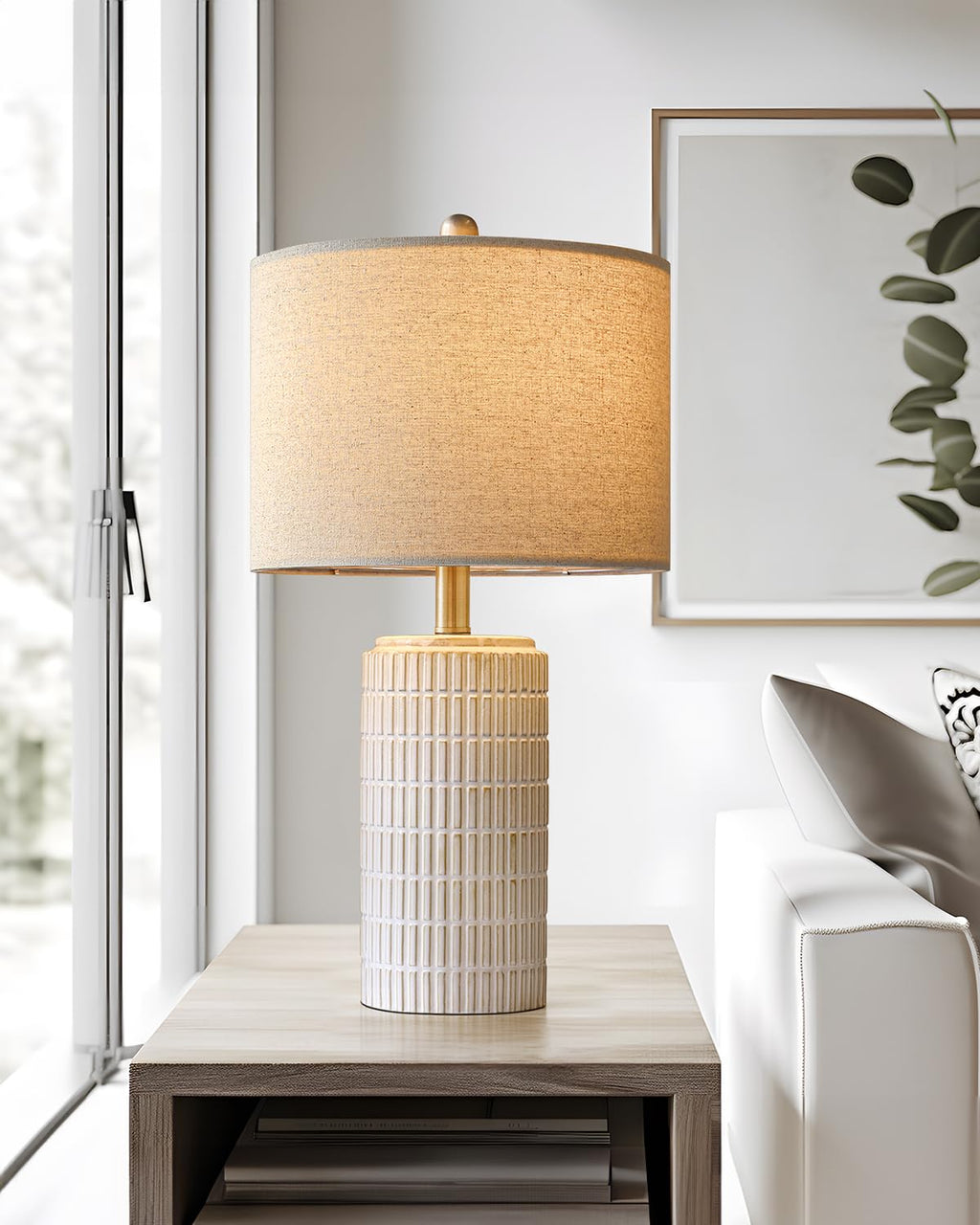 PoKat 23" Modern Ceramic Table Lamp Set of 2 for Living Room White Desk Lamps for Bedroom Farmhouse Bedside Nightstand Lamp House Warming Gifts New Home Decor End Table Lamps Gifts for Women Mom Beige