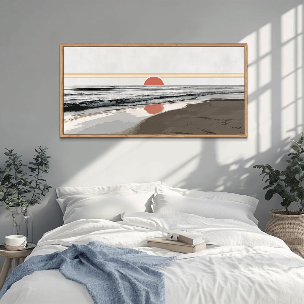 TIHUSAGO Framed Beach Wall Art Large Ocean Canvas Print for Living Room Bedroom Office Modern Coastal Wall Decor Artwork Decoration (24x48 inches)