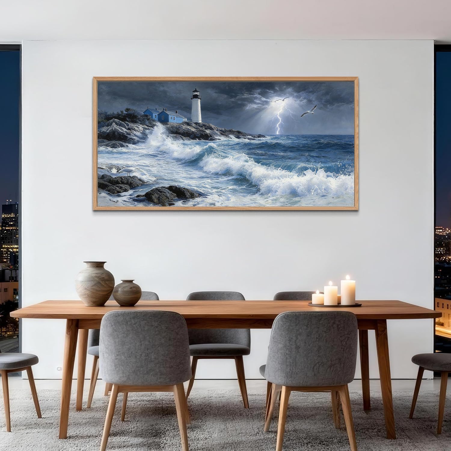 TIHUSAGO Framed Beach Wall Art Large Ocean Canvas Print for Living Room Bedroom Office Modern Coastal Wall Decor Artwork Decoration (24x48 inches)