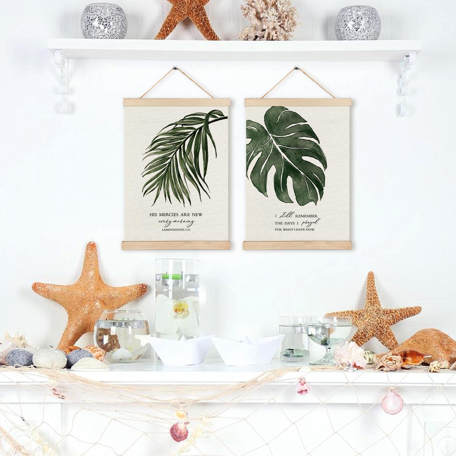 RYYCDOI Coastal Cowgirl Beach Room Decor Set of 2, Aesthetic Seashell Wall Decor, Blue Beach Decor for Teen Girls Room, 12x16 Inches