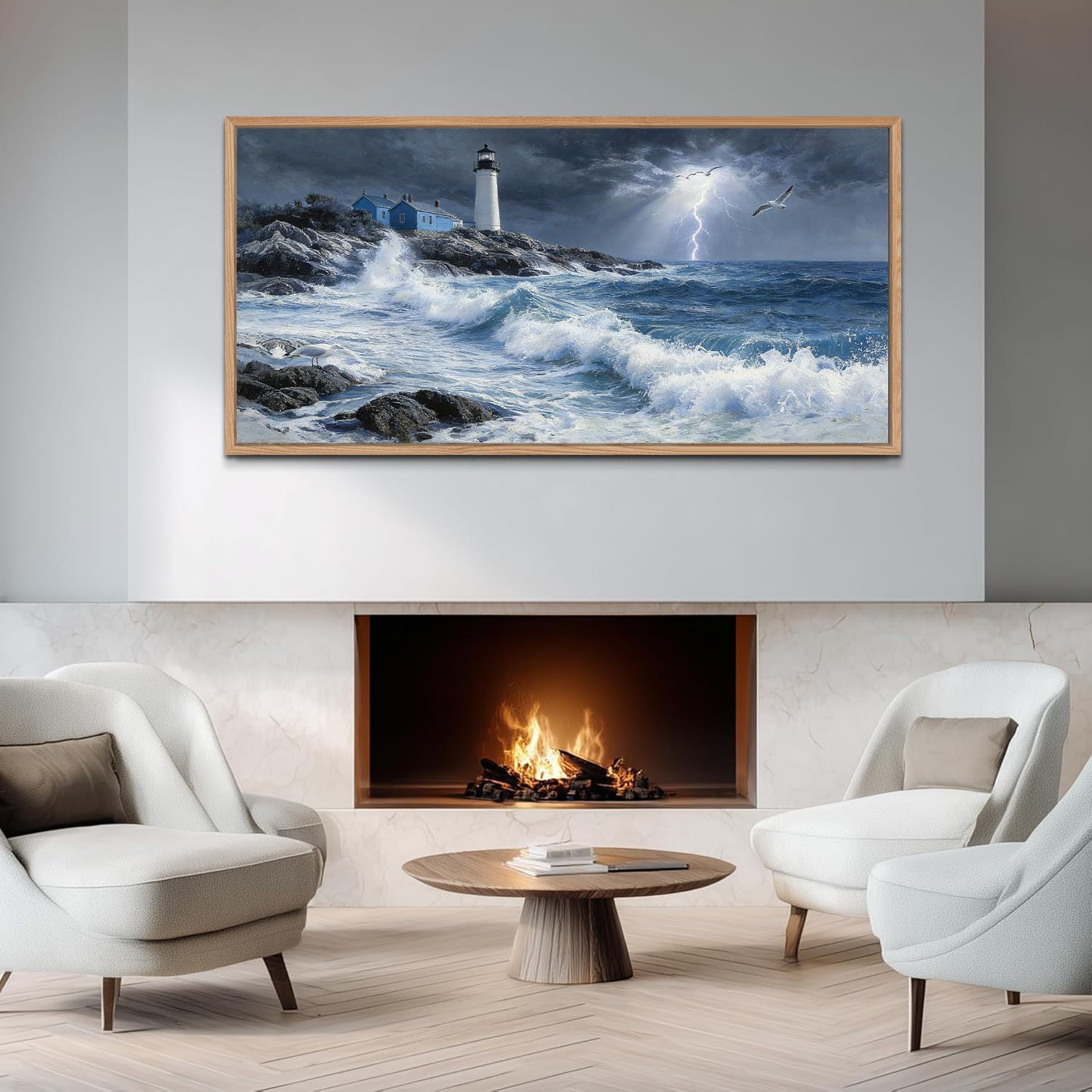 TIHUSAGO Framed Beach Wall Art Large Ocean Canvas Print for Living Room Bedroom Office Modern Coastal Wall Decor Artwork Decoration (24x48 inches)