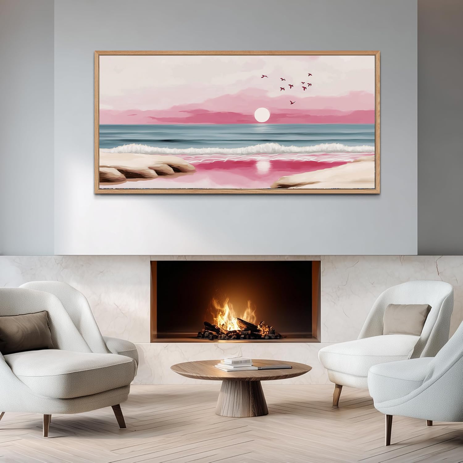 TIHUSAGO Framed Beach Wall Art Large Ocean Canvas Print for Living Room Bedroom Office Modern Coastal Wall Decor Artwork Decoration (24x48 inches)