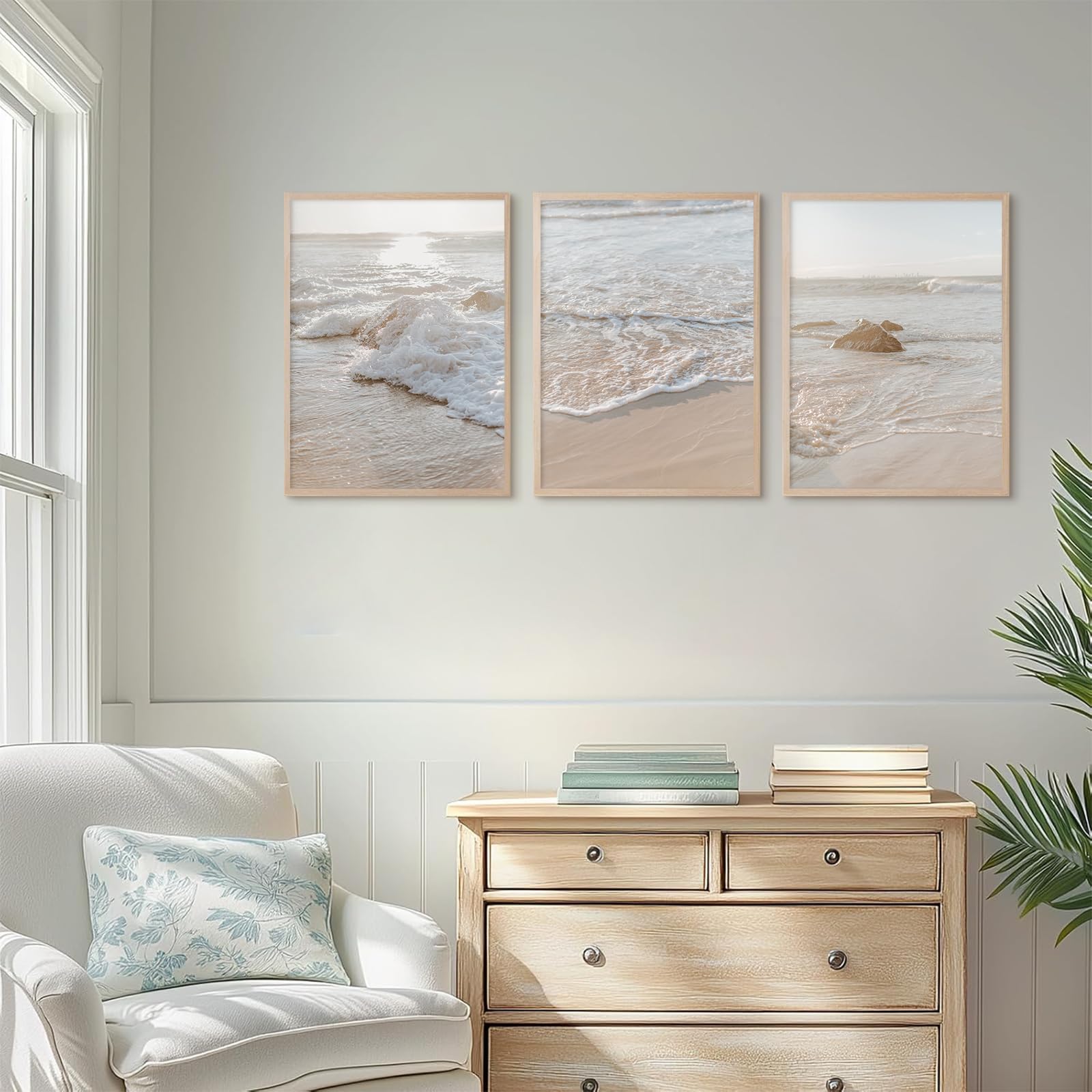 Beach Wall Art Decor Coastal Ocean Poster Palm Tree Canvas Wall Decor Beachy Room Aesthetic Pictures Blue Waves Prints Beach Coasta Artwork for Bedroom Living Room 8x10 Inch Unframed Set of 3